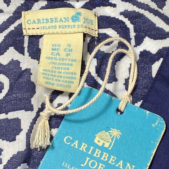 Caribbean Joe Batik Print Tunic Navy White NWT - Picture 6 of 7